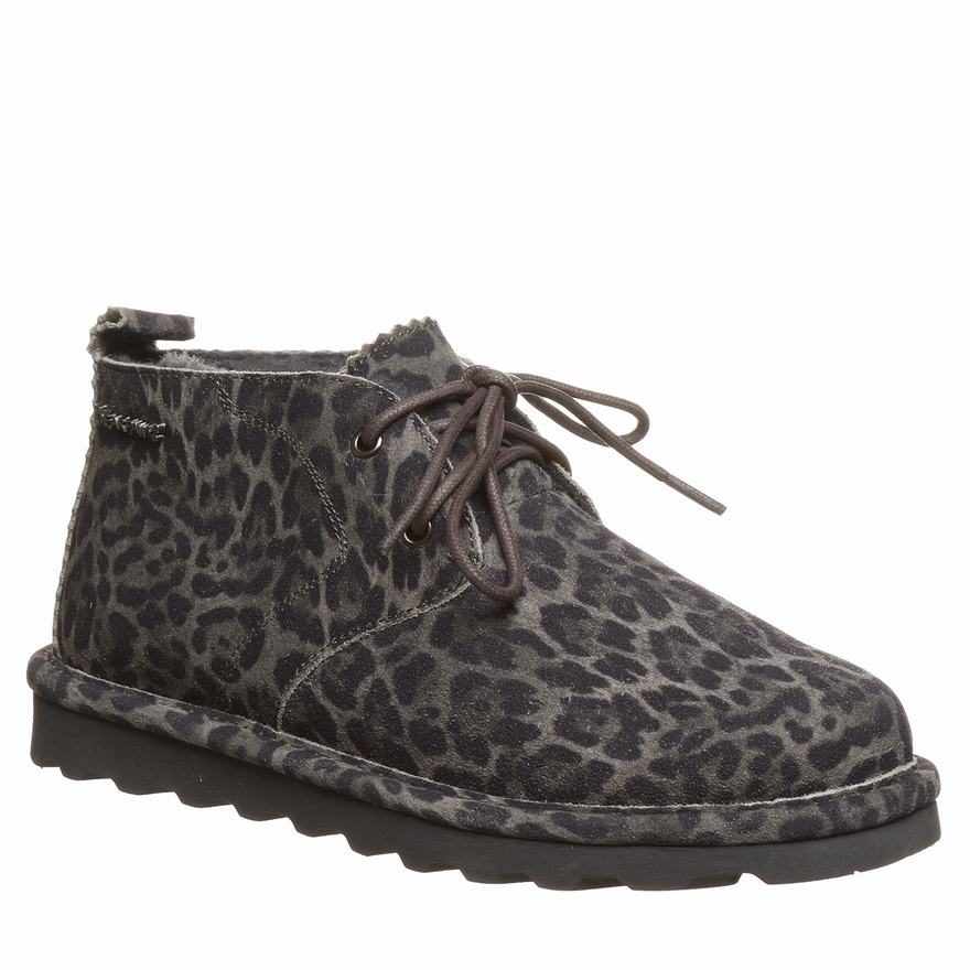 Bearpaw Skye Exotic Ankle Boots UK - Women's Boots Grey Leopard ||NWEOBV-630||